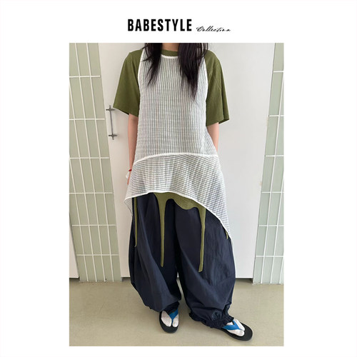 BABESTYLE |“揉皱湖水” YAN 日式肌理感条纹不规则下摆叠穿背心