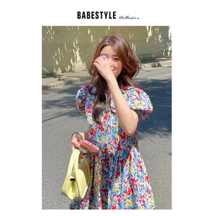 {现货}法式油画小碎花～夏日俏皮彩色晕染泡泡袖减龄显瘦连衣裙