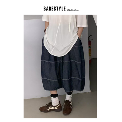 BABESTYLE |“夏日物语”日式简约百搭文艺气质弧形廓形七分裙裤