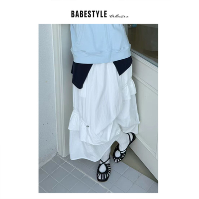BABESTYLE |“纸飞机” YAN 日式轻机能风折来折去抽绳设计半身裙