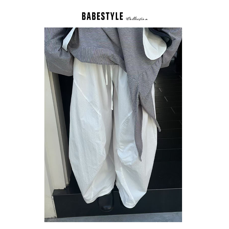 BABESTYLE |“步履不停”日系轻工装风简约褶皱设计感宽松休闲裤
