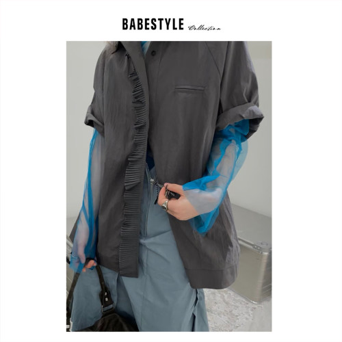 BABESTYLE |“释身感” UNTime 首尔气质褶皱肌理荷叶边宽松衬衫