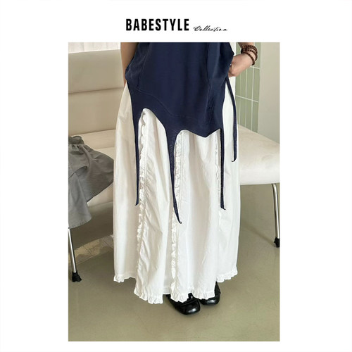 BABESTYLE |“文艺女孩” YAN 日式简约文艺气质木耳小花边半身裙