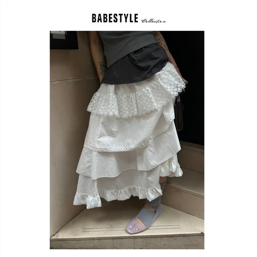 BABESTYLE |“多重人格” UNTime 首尔甜美规则层次感蕾丝蛋糕裙