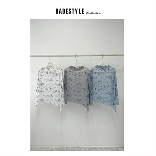 BABESTYLE |“童趣” YAN 日式复古手绘涂鸦花边领纱纱斜边长袖T