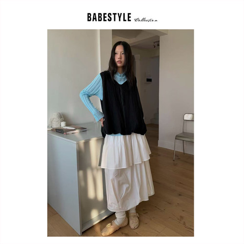 BABESTYLE |“女作家” YAN 日式简约温柔通勤褶皱肌理拉链马夹