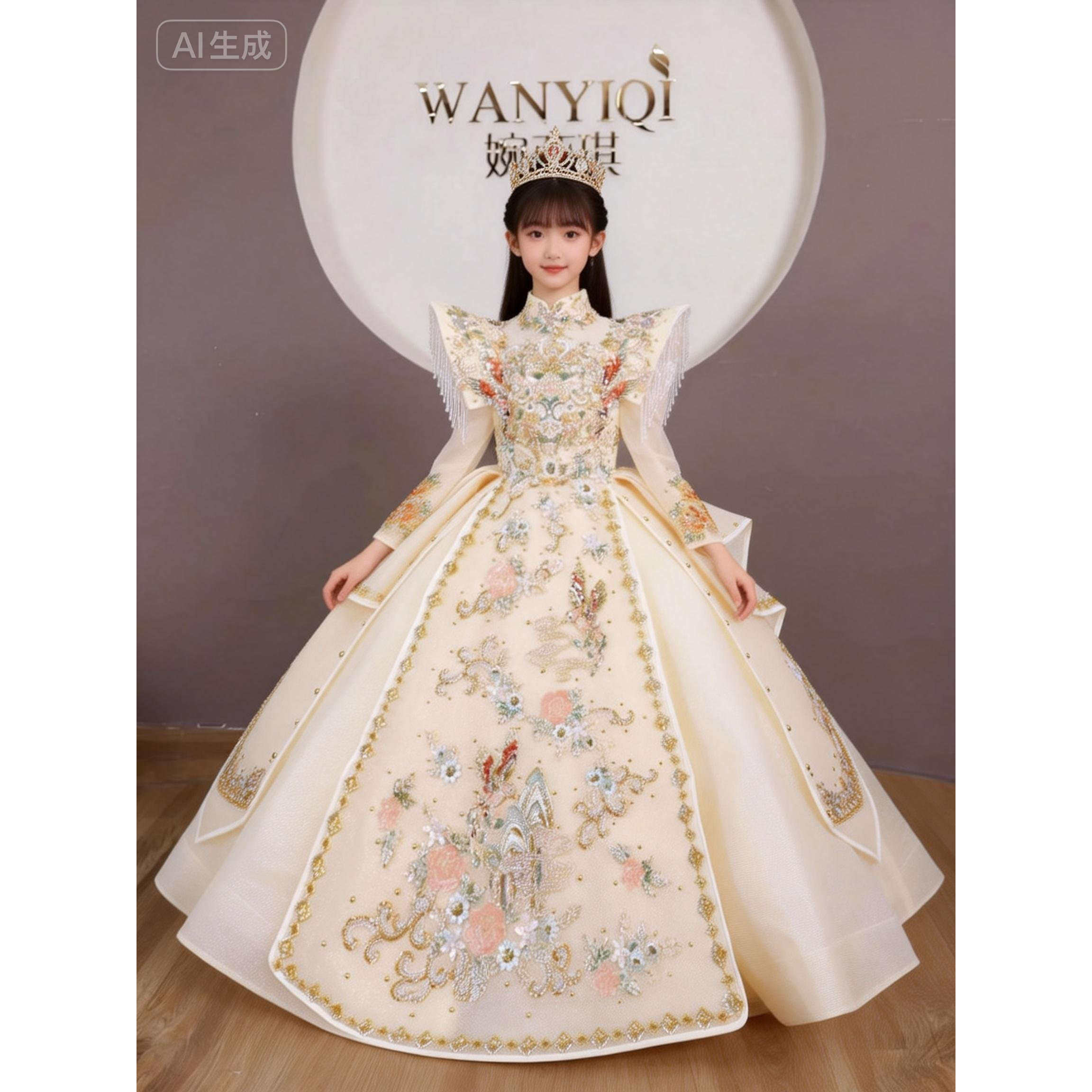 定制婉亦琪高端重工女童春晚小主持人礼服国潮女童礼服儿童演出服,童装/婴儿装/亲子装,儿童礼服,淘宝优惠券,粉丝福利购,淘宝优惠卷