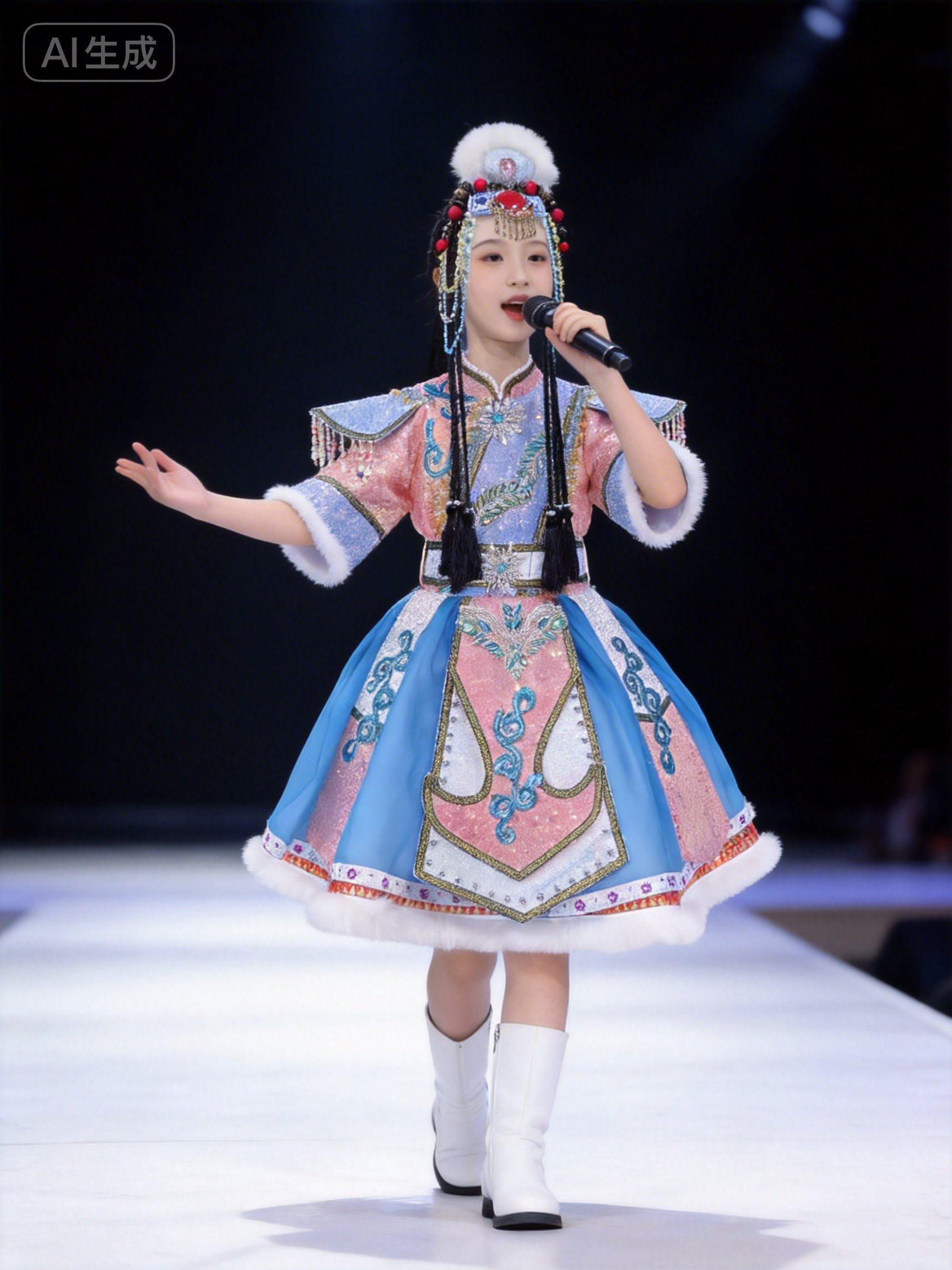 定制2026新款女童藏族蒙族演出服少数民族歌曲演出服配送头饰