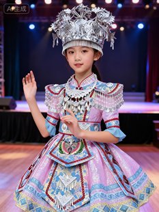 原创130规格歌唱比赛少数民族演出服女童苗族彝族瑶族侗族表演服