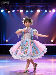 现货140规格快乐阳光演出服水乡船歌女童江南水乡短款粉色小礼服