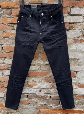 C029四季款DSQ2潮男水洗黑色小脚裤简约百搭时尚压皱修身牛仔裤男