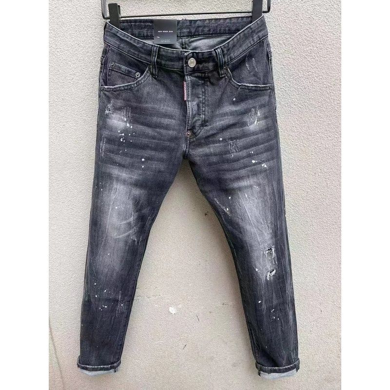 930四季款黑色磨破 时尚修身微弹泼墨油漆简约百搭D2小脚牛仔裤男