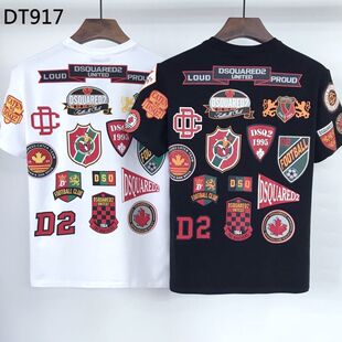 D2夏季常规版DSQ2024修身短袖T恤男装圆领上衣短T潮流个性打底衫T