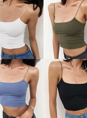 百搭红色吊带背心女欧美性感平口抹胸新款可拆卸带胸垫裹胸外穿