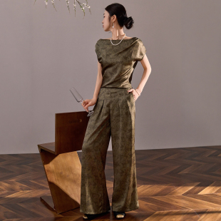 套装 新中式 夏季 气质OL通勤高级感荡领衬衫 弥蝶 阔腿长裤 云苓