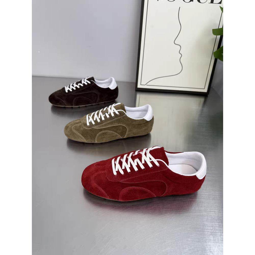 德训鞋女牛皮平底2025秋季新款圆头休闲软底透气舒适真皮防滑板鞋