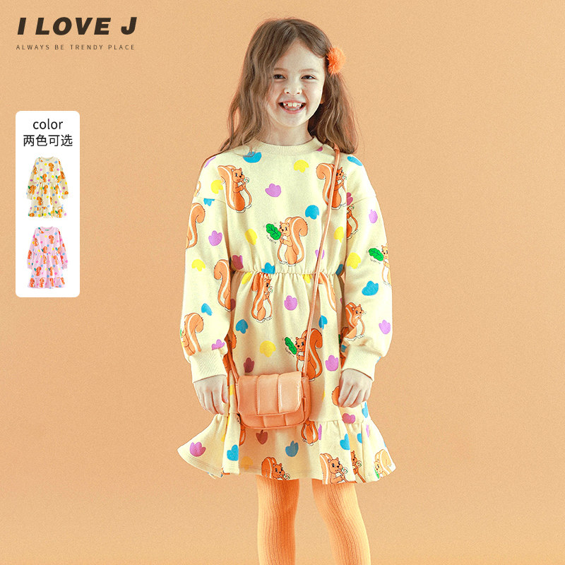 唯爱清仓童装小松鼠洋气连衣裙加厚儿童冬装休闲女童裙子/JUWOP04