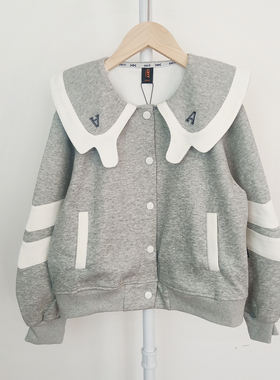 IT*韩版女童娃娃领棒球服外套休闲宽松短款上衣130-170