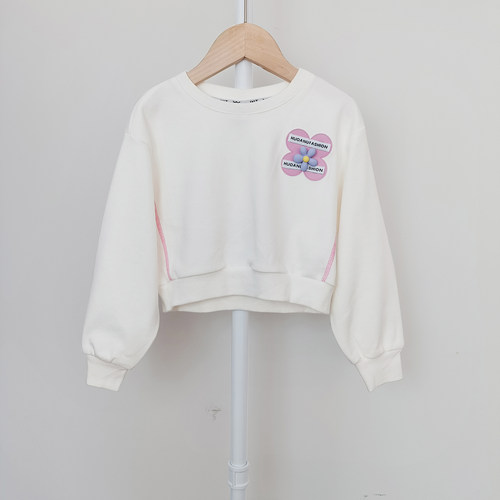 IT*女童100-140立体小花短款圆领薄款长袖卫衣甜酷上衣