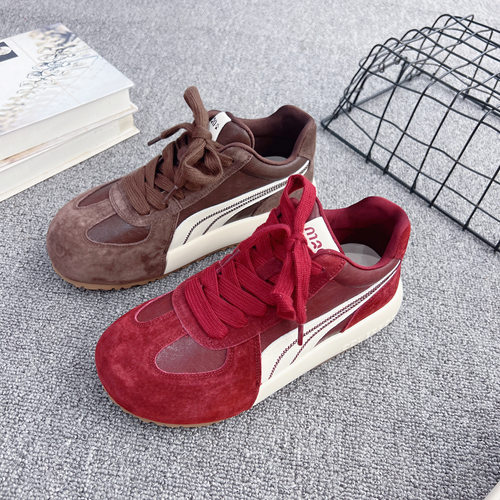 冰芙尼真皮女鞋2025秋新款休闲低跟系带舒适百搭板鞋德训鞋31390