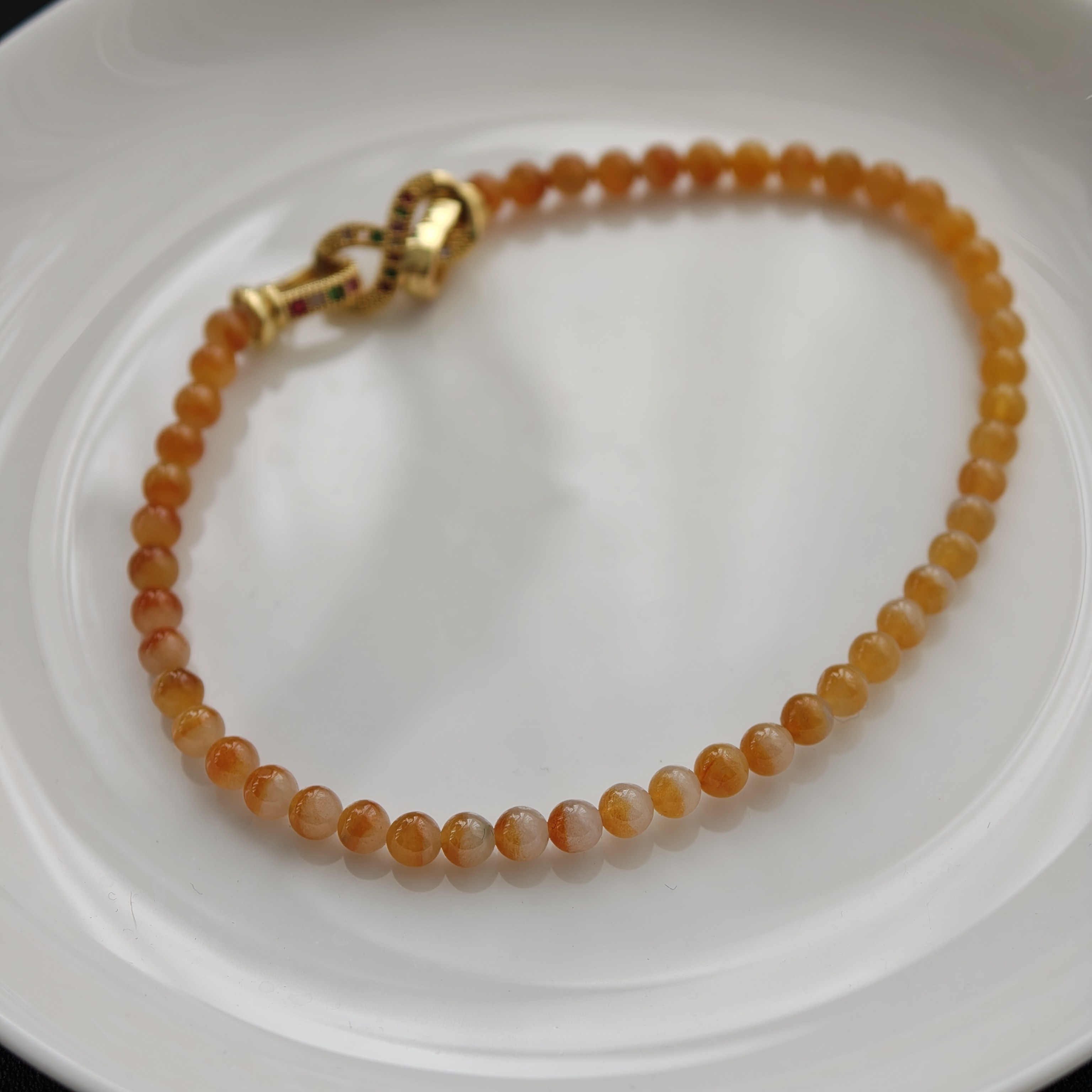 天然缅甸A货翡翠手串冰种黄翡鸳鸯聚宝盆4mm女款手链送礼一物一图