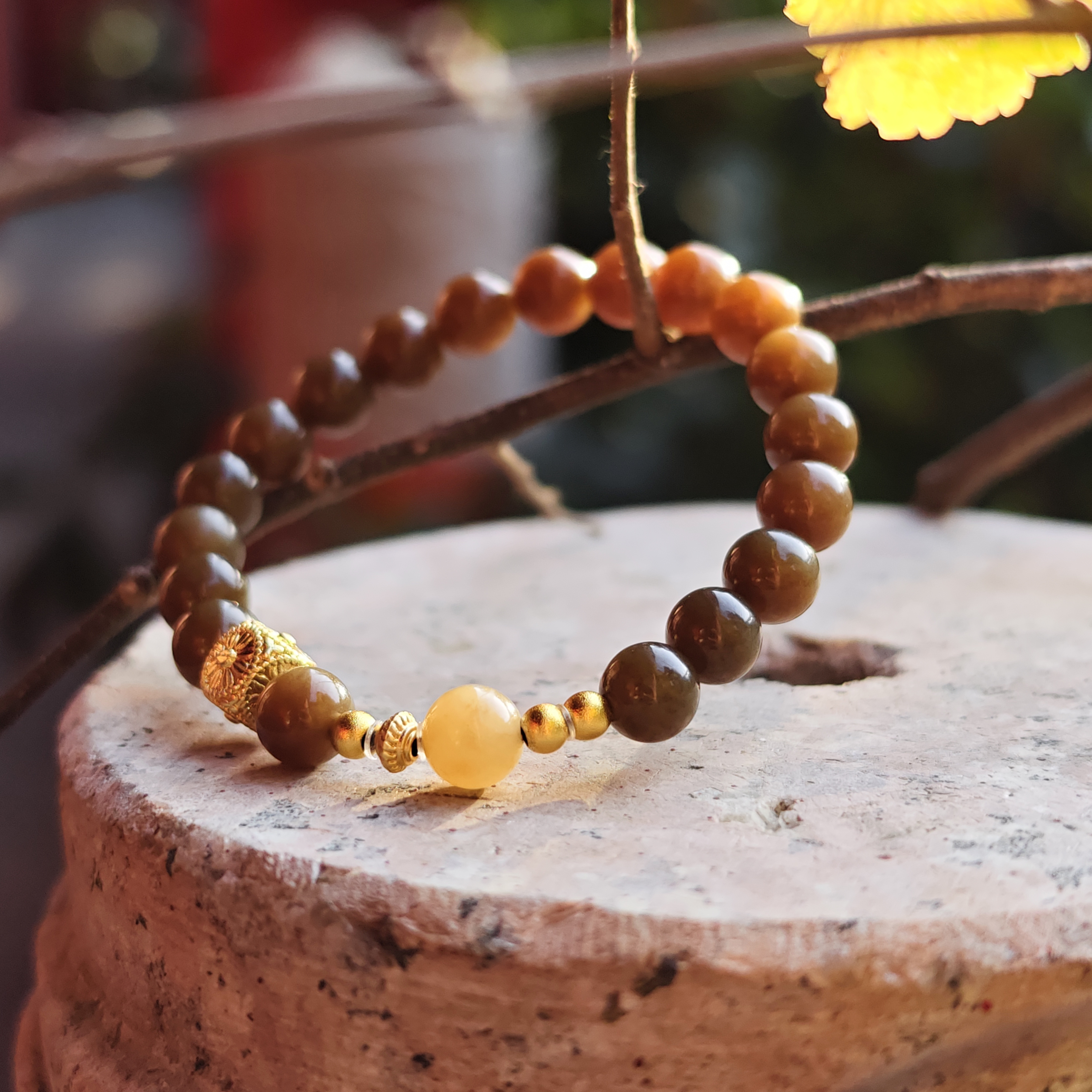 天然和田玉且末料老红糖咖啡糖单圈手串卡8mm+女款秋冬美拉德色系