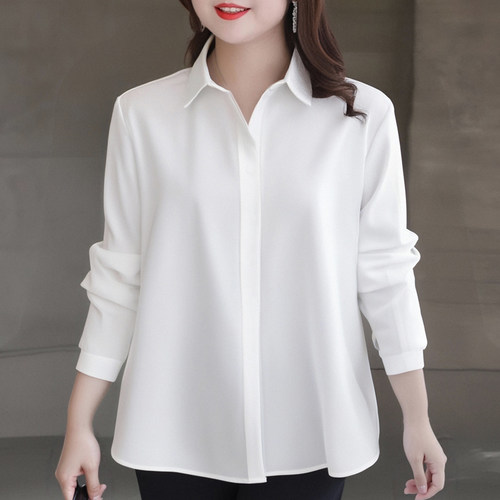 胖mm加大码白衬衫女职业正装工装面试暗门襟抗皱工作服上衣200斤