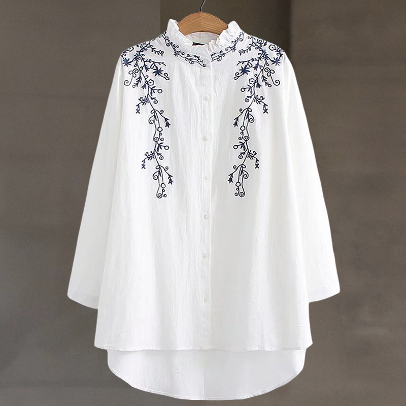 胖mm大码长袖上衣绣花复古韩版宽松型中长款衬衫刺绣立领200斤,女装/女士精品,衬衫,淘宝优惠券,粉丝福利购,淘宝优惠卷