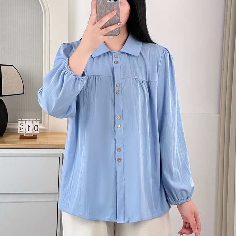 大码胖mm黑色长袖衬衫女春秋款法式泡泡袖衬衣显瘦遮肚娃娃衫上衣,女装/女士精品,衬衫,淘宝优惠券,粉丝福利购,淘宝优惠卷