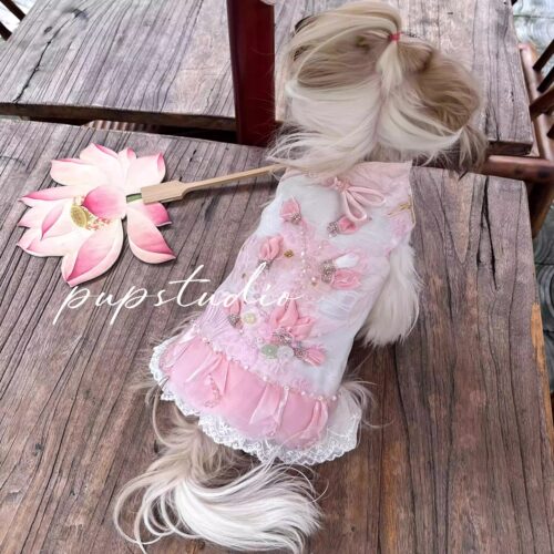 pup studio月下粉荷宠物衣服狗狗中式旗袍国风连衣裙马尔济斯约克