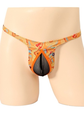 男士内裤男橙色国风龙纹设计丁字裤U凸大囊单丁低腰T裤