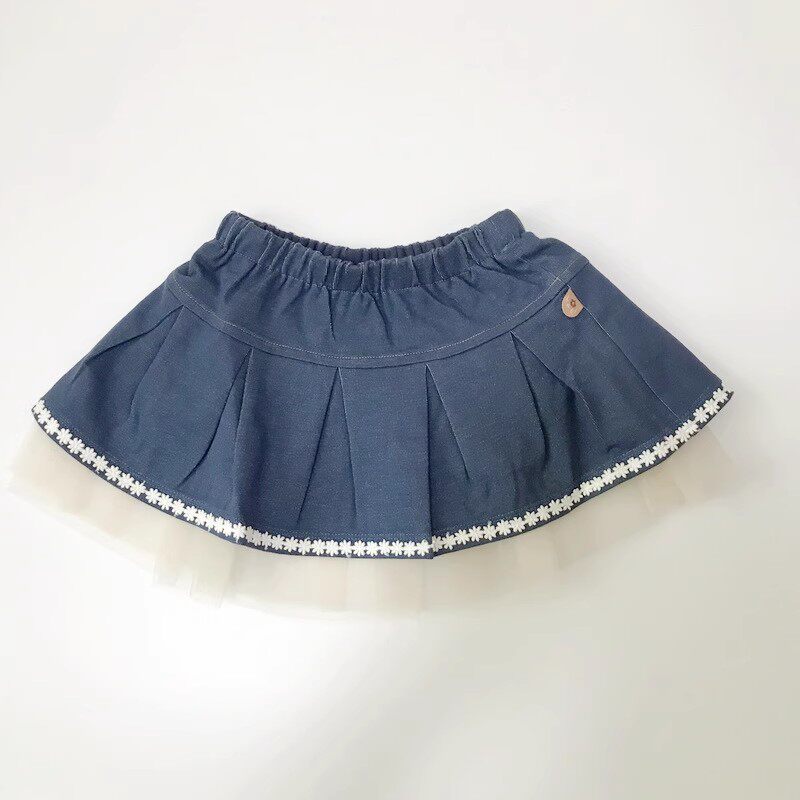 拉比童装女童春秋款洋气短裙灿烂花香牛仔短裙女童宝宝裙子