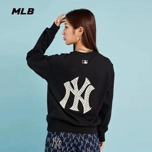 韩国MLB男女情侣复古老花圆领卫衣秋冬新款宽松百搭套头衫上衣潮