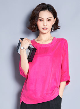 重磅铜氨丝七分袖大码纯色妈妈装