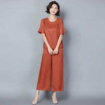 梨型妈妈奶奶铜氨丝两件套套装夏