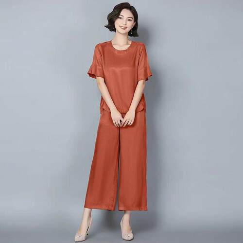 梨型妈妈奶奶铜氨丝两件套套装夏