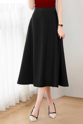 高腰伞裙a字法式中长裙子