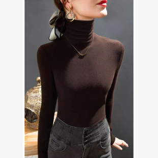 高品质双面德绒高领打底衫 紧身堆堆领加厚上衣 女秋冬内搭加绒长袖