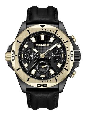 代购POLICE男士腕表计时日期24H星期皮带黑色金属防水商务休闲