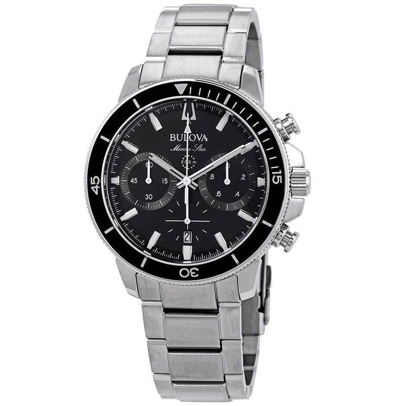 海外代购BULOVA/宝路华男士石英腕表三眼计时日期显示不锈钢表带