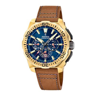 代购FESTINA男士腕表计时夜光日期测速金色皮带钢壳防水商务运动