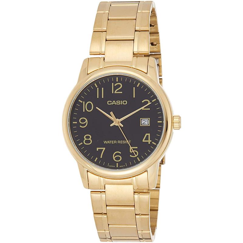 代购卡西欧男士腕表日期夜光计时防水金属钢带金色商务日常手表