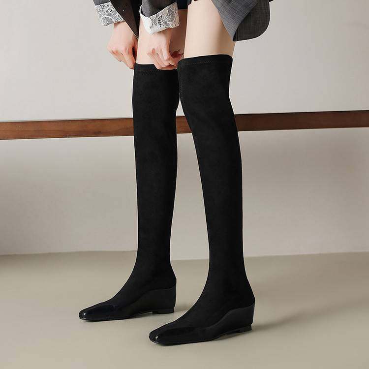 小方头内增高跟过膝长靴女秋冬41-43大码弹力瘦瘦靴平底长筒靴子,女鞋,弹力靴/袜靴,淘宝优惠券,粉丝福利购,淘宝优惠卷