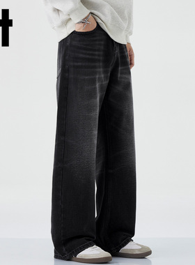 it:CHOCOOLATE秋冬新款黑色微喇直筒牛仔裤男款宽松时尚休闲长裤