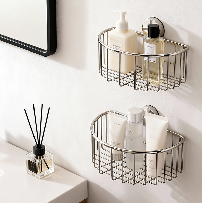 不锈钢吸盘置物架浴室轻奢洗手洗脸台面护肤品化妆品高级感收纳架