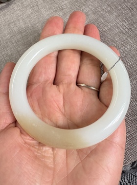 天然和田玉新疆且末羊脂白玉糖白高油高密高货手镯平安镯60大圈口