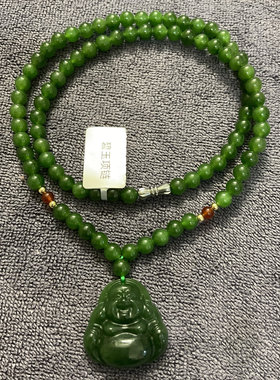 天然和田玉碧玉辣绿佛公吊坠孤品