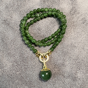 天然新疆和田玉碧玉阳绿平安扣万能扣圆珠轻奢项链锁骨链国风复古