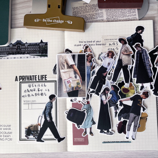 人物男女孩杂志风装 套装 饰 留学生活日常手账本贴纸素材包 我