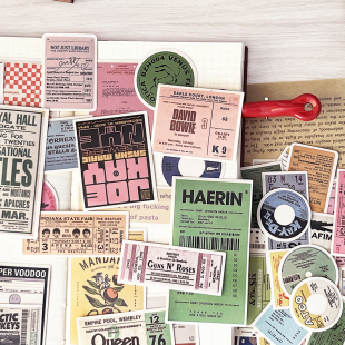 打底背景标签手帐贴纸素材包 饰 格子复古英文票据可撕实用拼贴装